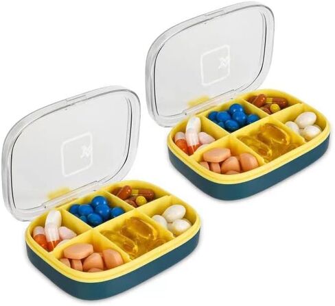 صندوق حبوب الدواء الصغير من YHC، حامل حبوب السفر للمحفظة، 4/6 مقصورات حافظة حبوب مقاومة للماء للفيتامين وزيت كبد سمك القد، مكمل (قطعتان أبيض 6) in Kuwait