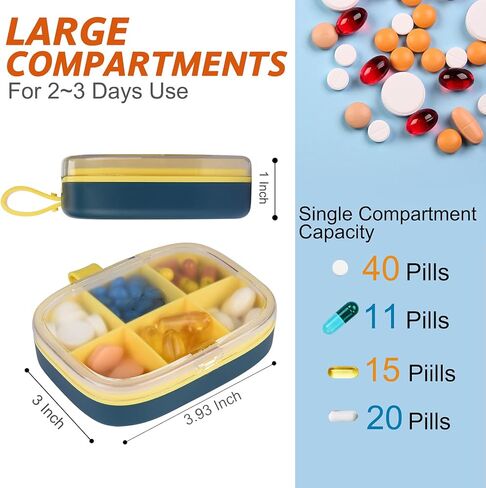 صندوق حبوب الدواء الصغير من YHC، حامل حبوب السفر للمحفظة، 4/6 مقصورات حافظة حبوب مقاومة للماء للفيتامين وزيت كبد سمك القد، مكمل (قطعتان أبيض 6) in Kuwait