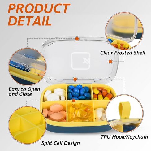 صندوق حبوب الدواء الصغير من YHC، حامل حبوب السفر للمحفظة، 4/6 مقصورات حافظة حبوب مقاومة للماء للفيتامين وزيت كبد سمك القد، مكمل (قطعتان أبيض 6) in Kuwait