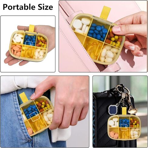 صندوق حبوب الدواء الصغير من YHC، حامل حبوب السفر للمحفظة، 4/6 مقصورات حافظة حبوب مقاومة للماء للفيتامين وزيت كبد سمك القد، مكمل (قطعتان أبيض 6) in Kuwait