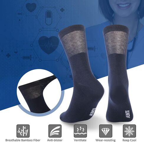 جوارب الخيزران لمرضى السكري، جوارب Sunew النسائية للصيف تسمح بمرور الهواء لا رائحة من الخيزران للأقدام العرق، ماصة للرطوبة الجري المشي لمسافات طويلة العمل جوارب طاقم الخيزران 6 أزواج رمادي، XL in Kuwait