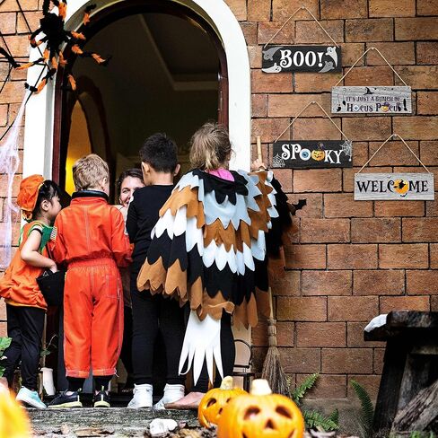 4 Pieces Halloween Decor Kids Room Wall Decor Wooden Sign, 11.8"x3.9" Horror Witches Halloween Decorations for Front Door Sign, Spooky Boo Wall Art For Kids Room Nursery Playroom Classroom -A02 in Kuwait