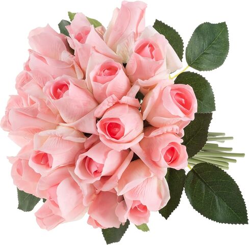 زهور بيور جاردن روز الصناعية - مجموعة 24 قطعة من الزهور المزيفة ذات اللمس الحقيقي مقاس 11.5 بوصة مع سيقان لديكور المنزل، أو الزفاف، أو حفلات الزفاف/استحمام الطفل (وردي) in Kuwait