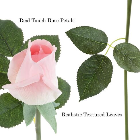 زهور بيور جاردن روز الصناعية - مجموعة 24 قطعة من الزهور المزيفة ذات اللمس الحقيقي مقاس 11.5 بوصة مع سيقان لديكور المنزل، أو الزفاف، أو حفلات الزفاف/استحمام الطفل (وردي) in Kuwait