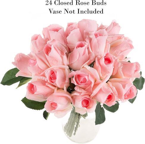 زهور بيور جاردن روز الصناعية - مجموعة 24 قطعة من الزهور المزيفة ذات اللمس الحقيقي مقاس 11.5 بوصة مع سيقان لديكور المنزل، أو الزفاف، أو حفلات الزفاف/استحمام الطفل (وردي) in Kuwait