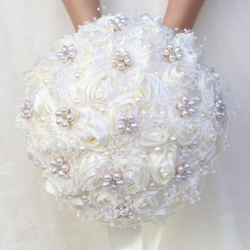 Blush Pink and Ivory Bridal Wedding Bouquet with Gold Brooch Bling Rhinestone Bouquet for Bride Bridesmaid Quinceanera Satin Dusty Rose Flower Bouquet Wedding Blush Pink and Ivory 8.7in in Kuwait