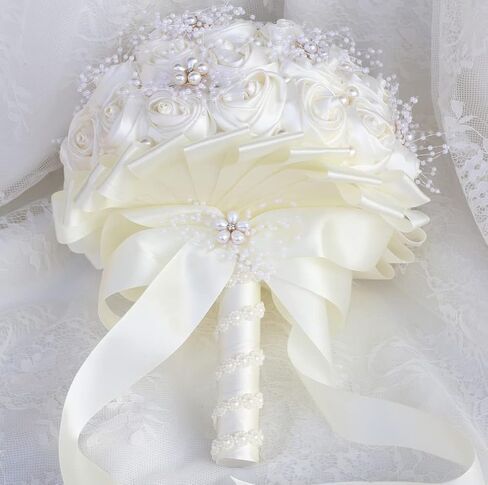 Blush Pink and Ivory Bridal Wedding Bouquet with Gold Brooch Bling Rhinestone Bouquet for Bride Bridesmaid Quinceanera Satin Dusty Rose Flower Bouquet Wedding Blush Pink and Ivory 8.7in in Kuwait