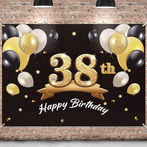 خلفية لافتة عيد ميلاد سعيد 38 من باكبووم - 38 لوازم زينة لحفلات أعياد الميلاد للرجال - أسود ذهبي 4 × 6 أقدام in Saudi Arabia
