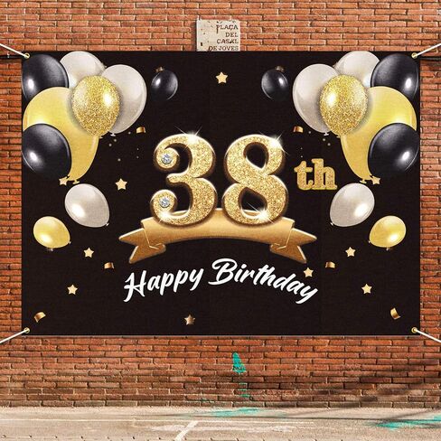 خلفية لافتة عيد ميلاد سعيد 38 من باكبووم - 38 لوازم زينة لحفلات أعياد الميلاد للرجال - أسود ذهبي 4 × 6 أقدام in Saudi Arabia