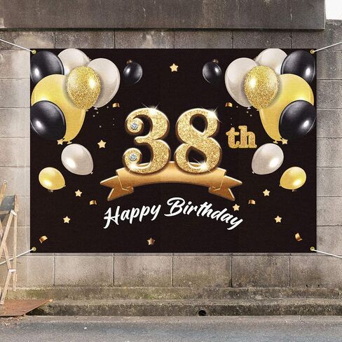 خلفية لافتة عيد ميلاد سعيد 38 من باكبووم - 38 لوازم زينة لحفلات أعياد الميلاد للرجال - أسود ذهبي 4 × 6 أقدام in Saudi Arabia