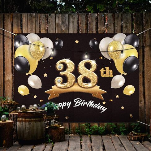 خلفية لافتة عيد ميلاد سعيد 38 من باكبووم - 38 لوازم زينة لحفلات أعياد الميلاد للرجال - أسود ذهبي 4 × 6 أقدام in Saudi Arabia