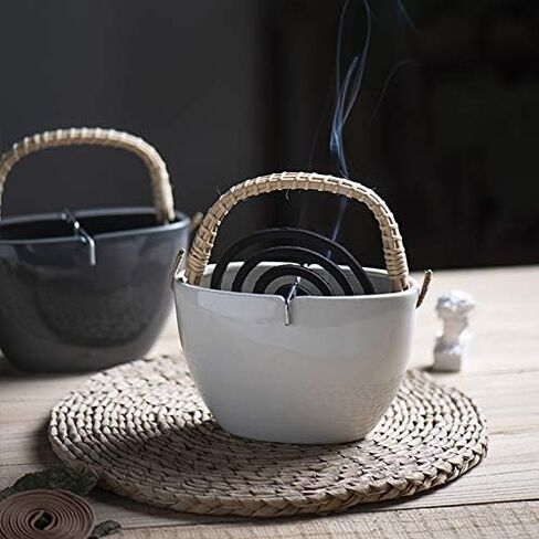MOCOHANA السيراميك المحمولة تصميم بسيط حامل لفائف البعوض حامل البخور مع مقبض حامل لفائف البعوض (أسود) in Kuwait
