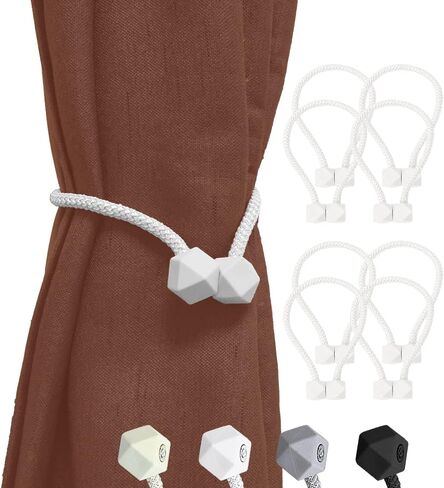 Fidesuka 8 Pack Curtain Tiebacks Magnetic, Decorative Drape Curtain Holders European Style Holdbacks with Upgraded Magnet for Home&Office Window Draperies(White) in Saudi Arabia