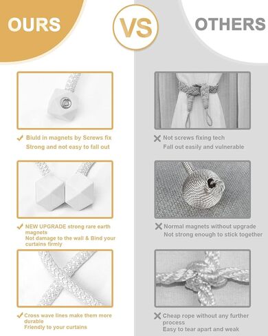 Fidesuka 8 Pack Curtain Tiebacks Magnetic, Decorative Drape Curtain Holders European Style Holdbacks with Upgraded Magnet for Home&Office Window Draperies(White) in Saudi Arabia