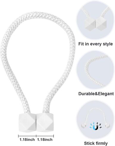Fidesuka 8 Pack Curtain Tiebacks Magnetic, Decorative Drape Curtain Holders European Style Holdbacks with Upgraded Magnet for Home&Office Window Draperies(White) in Saudi Arabia