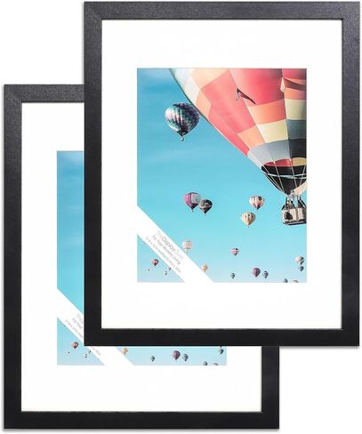 The Display Guys - 2-Pack V-Series Low Profile Black Wooden 11x14 Picture Frames - 8x10 Mat - Plexiglass - Wall in Saudi Arabia