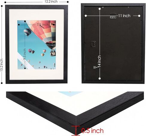 The Display Guys - 2-Pack V-Series Low Profile Black Wooden 11x14 Picture Frames - 8x10 Mat - Plexiglass - Wall in Saudi Arabia