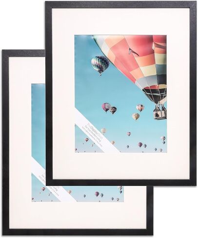 The Display Guys - 2-Pack V-Series Low Profile Black Wooden 11x14 Picture Frames - 8x10 Mat - Plexiglass - Wall in Saudi Arabia