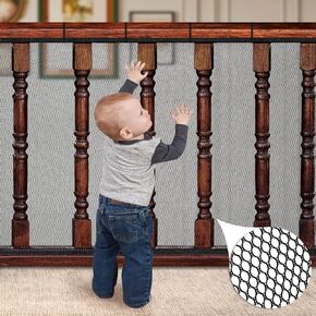 Banister Guard 10 ft L x 2.6 ft H, Deck Safety Net for Baby Proofing, Balcony Mesh Netting, Stairway Deck Rail Mesh Netting for Child Safety, Pet Safety & Toy Safety – Black