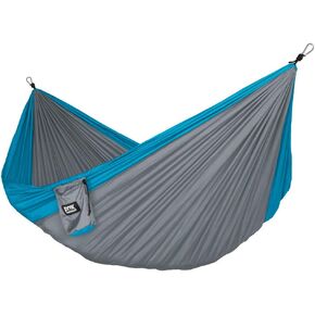 Fox Outfitters Neolite Single Camping Hammock - Lightweight Portable Nylon Parachute Hammock for Backpacking, Travel, Beach, Yard. Hammock Straps & Steel Carabiners Included (Khaki/Black)