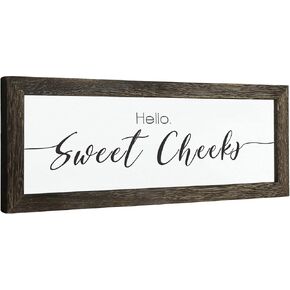 لافتة ديكور للحمام بتصميم عبارة Hello Sweet Cheeks، ديكور حائط حمام بنمط ريفي مضحك، لافتة ديكور حمام عصرية ريفية، اطار خشبي صلب، 16 × 6 انش in Kuwait