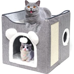 سرير للقطط كبير قابل للطي سرير للقطط أسرة للقطط الداخلية مع وسادة خدش للقطط وكرة منفوشة معلقة بفتحة صغيرة للقطط in Kuwait