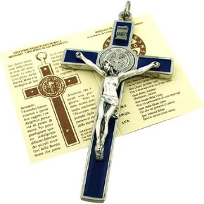 St. Benedict Wall Crucifix with Colored Enamel and Booklet Explaining The St. Benedict Medal | Patron Saint of Students and Europe | Glows in the Dark! in Saudi Arabia