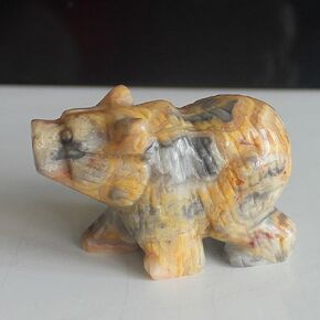 2'' Hand Carved Mixed gemstom Crystal Bear Animal Figurine Animal Carving (Black Obsidian)