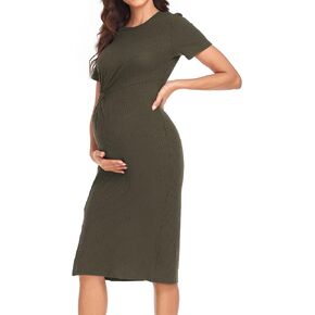 Clearlove Women's Summer Maternity Dress Twist Front Rib Knit Short Sleeve Round Neck Bodycon Dress in Kuwait