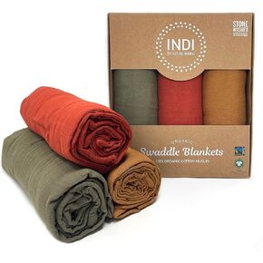Kishu Baby Indi GOTS Certified 100% Organic Muslin Swaddle Blanket Gift Set in Solid Colors – Fairtrade Certified & Stonewashed for Extra Softness – 47 in x 47 in (Peach, Antique Pink, Lavender) in Kuwait