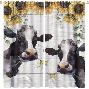 JESTRONRY Cow Window Curtains,Funny Farmhouse Cow Farm Animal Cow Flowers Sunflower Room Darkening Door Window Rod Pocket Curtain for Living Room Bedroom Kitchen Bathroom W42xL45in in Kuwait