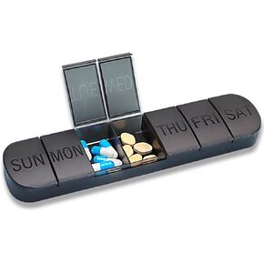 Weekly Pill Organizer,Pill Dispenser 7 Day Medication Vitamins Fish Oils Supplements Black in Kuwait