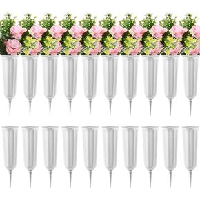 20 Pack Cemetery Vases with Spikes,Plastic Vases for Flowers,Grave Decorations for Cemetery,Grave Flower Holder,Memorial Floral Vases(Gold)