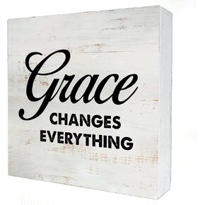 Grace Changes Everything Wooden Box Sign with Saying Desk Decor 5 x 5 Inch Motivational Box Sign Wood Plaque Block Sign Rustic Art Home Office Decor in Kuwait