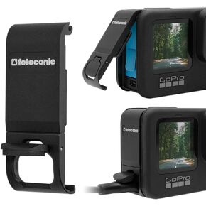 غطاء بطارية فوتو كونيك من الألومنيوم لجو برو هيرو 10/9 أسود، مقاوم للغبار يمر من خلال استبدال قابل للإزالة مشبك باب جانبي مع منفذ شحن من النوع C in Kuwait