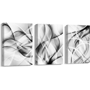 CREOATE Abstract Framed Canvas Wall Art for Living Room Decor, 3 Panels Black and White Canvas Print Artwork Modern Home Decoration for Bedroom Decor, 12X16 Inch X3pc (Black) in Kuwait