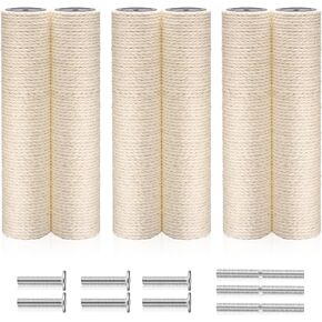 6 Pack Cat Scratching Post Replacement, White Hemp Rope Refill Scratching Post Cat Tree DIY Spare Cat Scratcher Large Cat Tower Refurbishment for Indoor Cats with M8 Screws, 3.5 x 15.8 Inches in Saudi Arabia