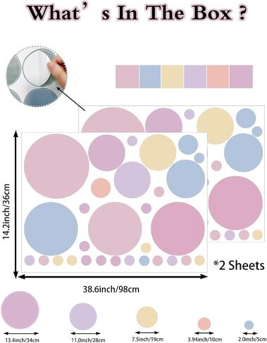 5 Color Polka Dots Wall Stickers Big Circle Wall Decals Peel and Stick for Bedroom Living Room Classroom Kids Playroom Decor Removable Vinyl Wall Stickers Dots Wall Decals in Kuwait