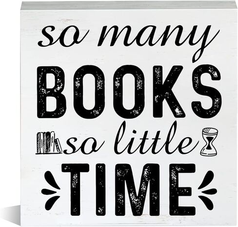 لافتة خشبية بعبارة «So Many Books» بعبارة «So Little Time» بتصميم صندوق خشبي لمحبي الكتب من فارم هاوس، لافتة ديكور للمكتب والمنزل والرف والمكتبة مقاس 5 × 5 انش in Kuwait
