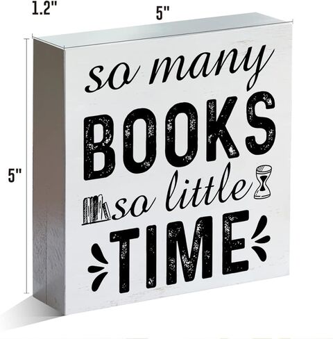 لافتة خشبية بعبارة «So Many Books» بعبارة «So Little Time» بتصميم صندوق خشبي لمحبي الكتب من فارم هاوس، لافتة ديكور للمكتب والمنزل والرف والمكتبة مقاس 5 × 5 انش in Kuwait