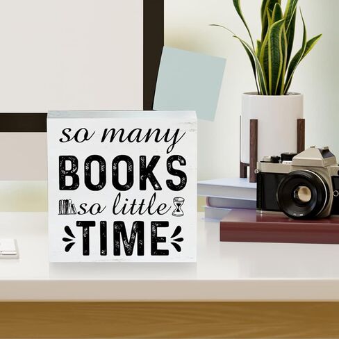 لافتة خشبية بعبارة «So Many Books» بعبارة «So Little Time» بتصميم صندوق خشبي لمحبي الكتب من فارم هاوس، لافتة ديكور للمكتب والمنزل والرف والمكتبة مقاس 5 × 5 انش in Kuwait
