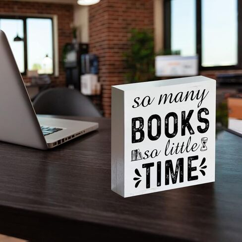 لافتة خشبية بعبارة «So Many Books» بعبارة «So Little Time» بتصميم صندوق خشبي لمحبي الكتب من فارم هاوس، لافتة ديكور للمكتب والمنزل والرف والمكتبة مقاس 5 × 5 انش in Kuwait