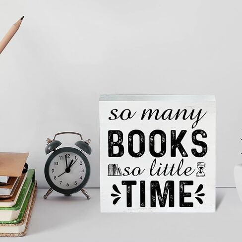 لافتة خشبية بعبارة «So Many Books» بعبارة «So Little Time» بتصميم صندوق خشبي لمحبي الكتب من فارم هاوس، لافتة ديكور للمكتب والمنزل والرف والمكتبة مقاس 5 × 5 انش in Kuwait