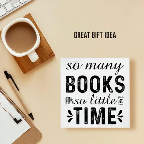 لافتة خشبية بعبارة «So Many Books» بعبارة «So Little Time» بتصميم صندوق خشبي لمحبي الكتب من فارم هاوس، لافتة ديكور للمكتب والمنزل والرف والمكتبة مقاس 5 × 5 انش in Kuwait