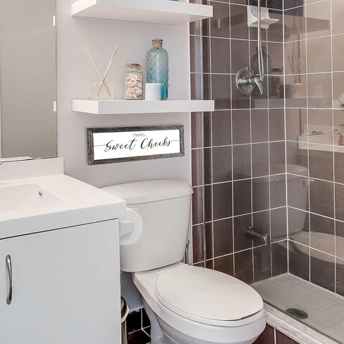 لافتة ديكور للحمام بتصميم عبارة Hello Sweet Cheeks، ديكور حائط حمام بنمط ريفي مضحك، لافتة ديكور حمام عصرية ريفية، اطار خشبي صلب، 16 × 6 انش in Kuwait