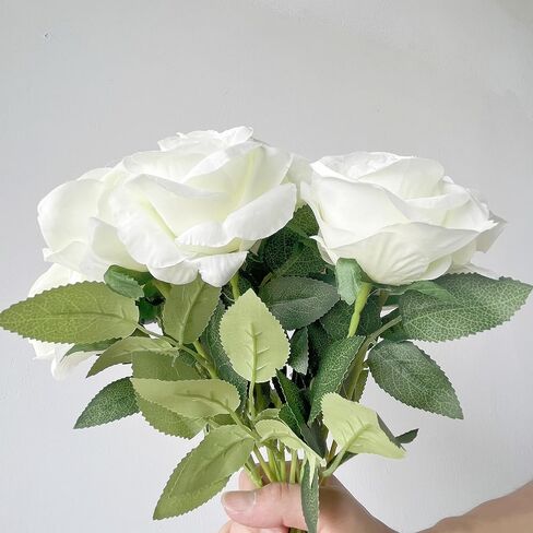 IMQing 24 قطعة من زهور الورد الاصطناعية للديكور، 20 بوصة من الزهور الاصطناعية مع سيقان طويلة، ورود وهمية مع أشواك لتزيين حفلات الزفاف المنزلية (24، أحمر) in Kuwait