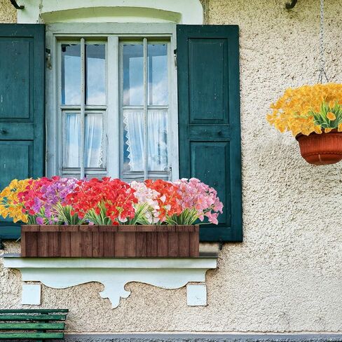 ZEOSTARO الزهور الاصطناعية 12 حزمة في الهواء الطلق مقاومة للأشعة فوق البنفسجية الزهور وهمية لا تتلاشى البلاستيك فو الشجيرات الخضراء حديقة الشرفة نافذة مربع تزيين (أحمر عميق) in Kuwait