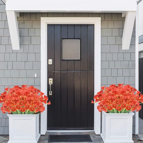 ZEOSTARO الزهور الاصطناعية 12 حزمة في الهواء الطلق مقاومة للأشعة فوق البنفسجية الزهور وهمية لا تتلاشى البلاستيك فو الشجيرات الخضراء حديقة الشرفة نافذة مربع تزيين (أحمر عميق) in Kuwait