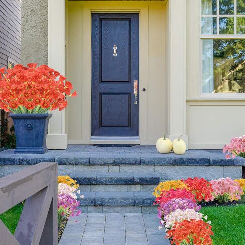 ZEOSTARO الزهور الاصطناعية 12 حزمة في الهواء الطلق مقاومة للأشعة فوق البنفسجية الزهور وهمية لا تتلاشى البلاستيك فو الشجيرات الخضراء حديقة الشرفة نافذة مربع تزيين (أحمر عميق) in Kuwait