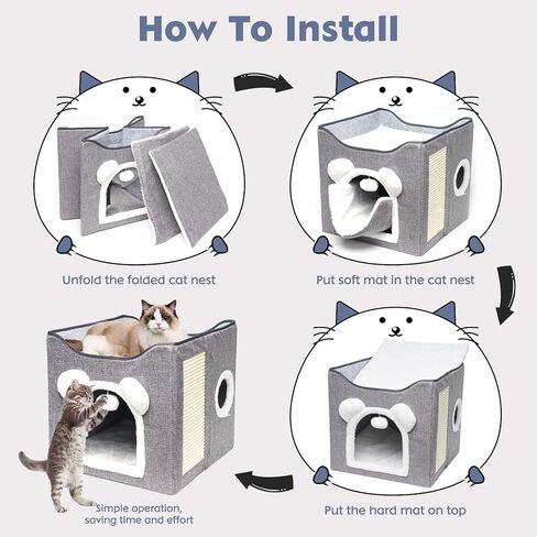 سرير للقطط كبير قابل للطي سرير للقطط أسرة للقطط الداخلية مع وسادة خدش للقطط وكرة منفوشة معلقة بفتحة صغيرة للقطط in Kuwait